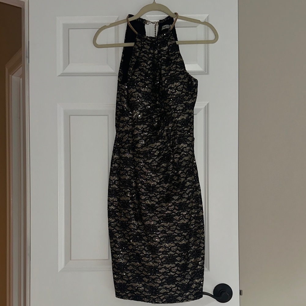 Eliza J Black & Gold Lace Dress